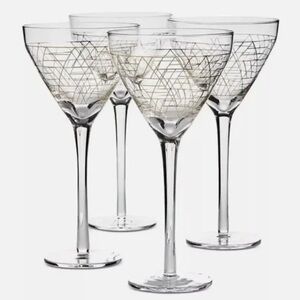 Gold Decal 12.85 oz Martini Glasses, Set of 4 - NEW